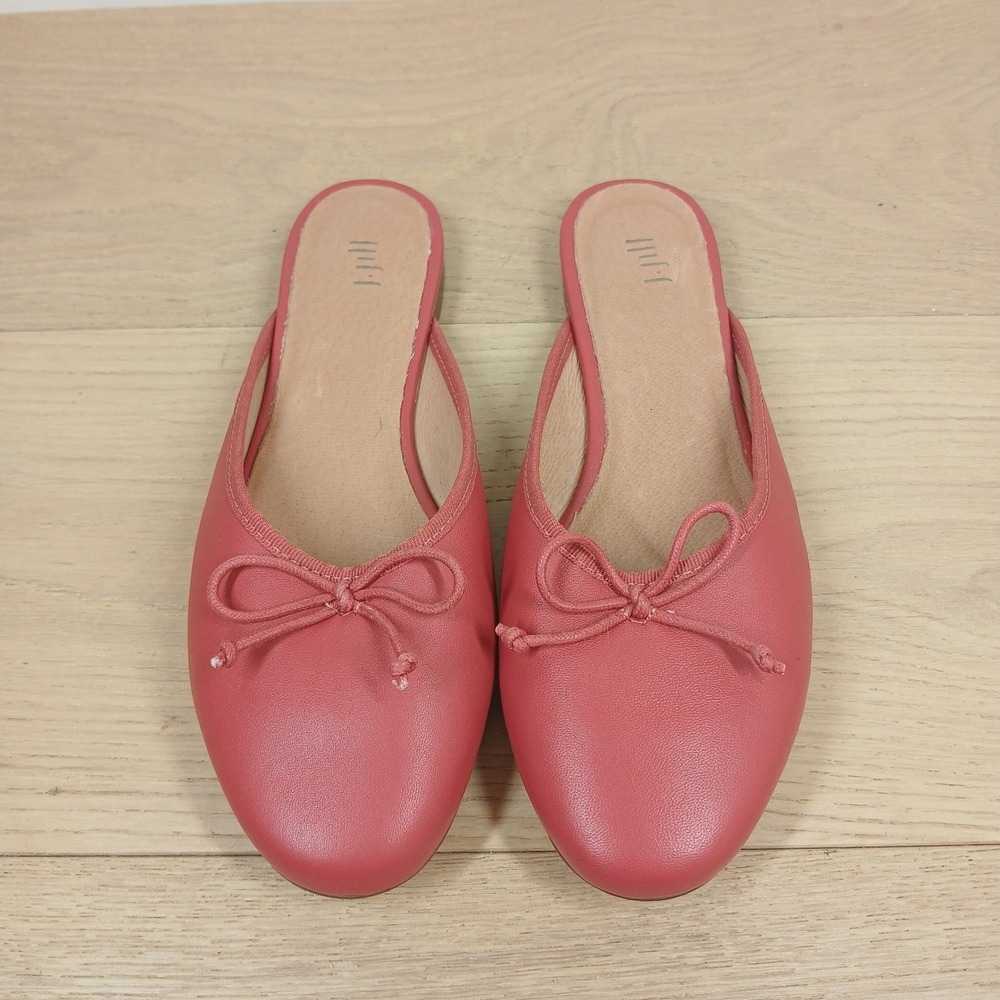 J.Jill Mules Women 8 Pink Leather Ballet Flats Slip On Bow Minimalist Preppy